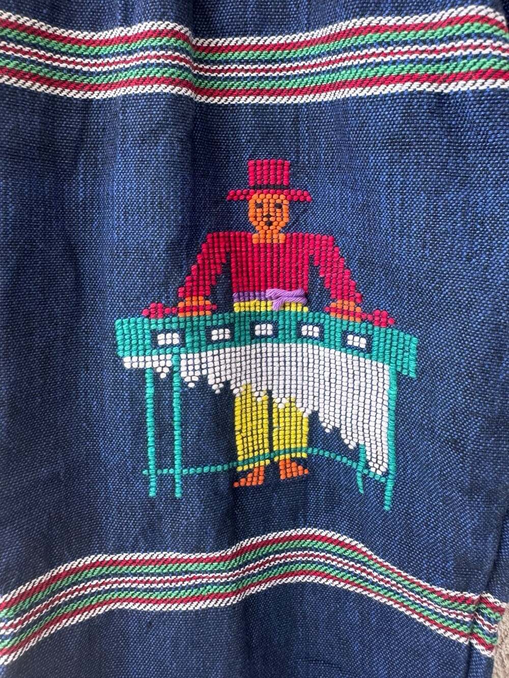 Sonya's Vintage Guatemalan Hand Embroidered Huipil Top Blue Size S - Picture 6 of 8